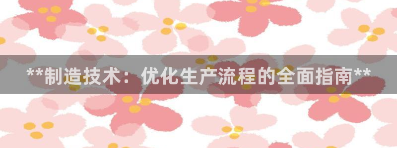 彩神ll能赚钱吗：**制造技术：优化生产流程的全面指南**